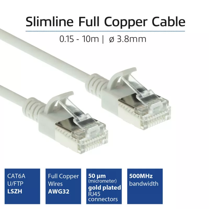 ACT Grau 0,15 Meter LSZH U/FTP CAT6A Rechenzentrum-Slimline-Patchkabel, rastnasenschutz mit RJ45-Steckern