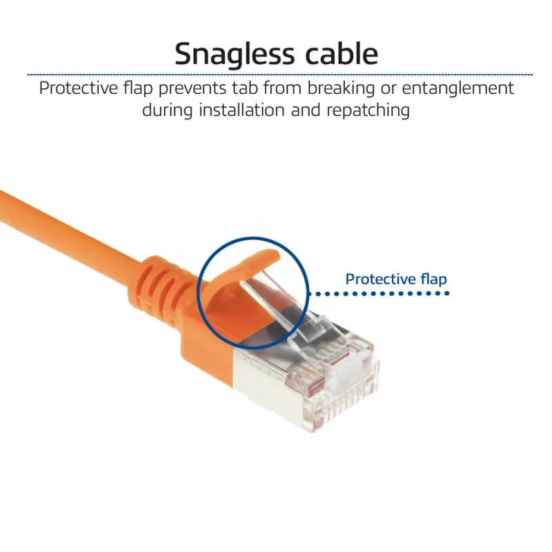 ACT Orange 10 m LSZH U/FTP CAT6A Datacenter Slimline Patchkabel, rastnasenfrei mit RJ45-Steckern