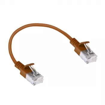 ACT Braun 0,25 Meter LSZH U/FTP CAT6A Rechenzentrums-Slimline-Patchkabel mit RJ45-Steckern mit Rastnasenschutz
