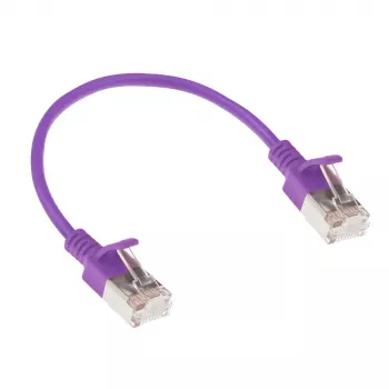 ACT Lila 0,5 Meter LSZH U/FTP CAT6A Datacenter Slimline Patchkabel mit Rastnasenschutz und RJ45-Steckern