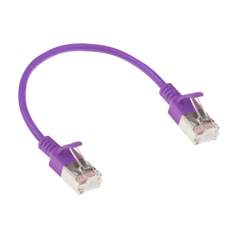 ACT Lila 0,15 m LSZH U/FTP CAT6A Rechenzentrums-Slimline-Patchkabel mit RJ45-Steckern und Knickschutzhülle