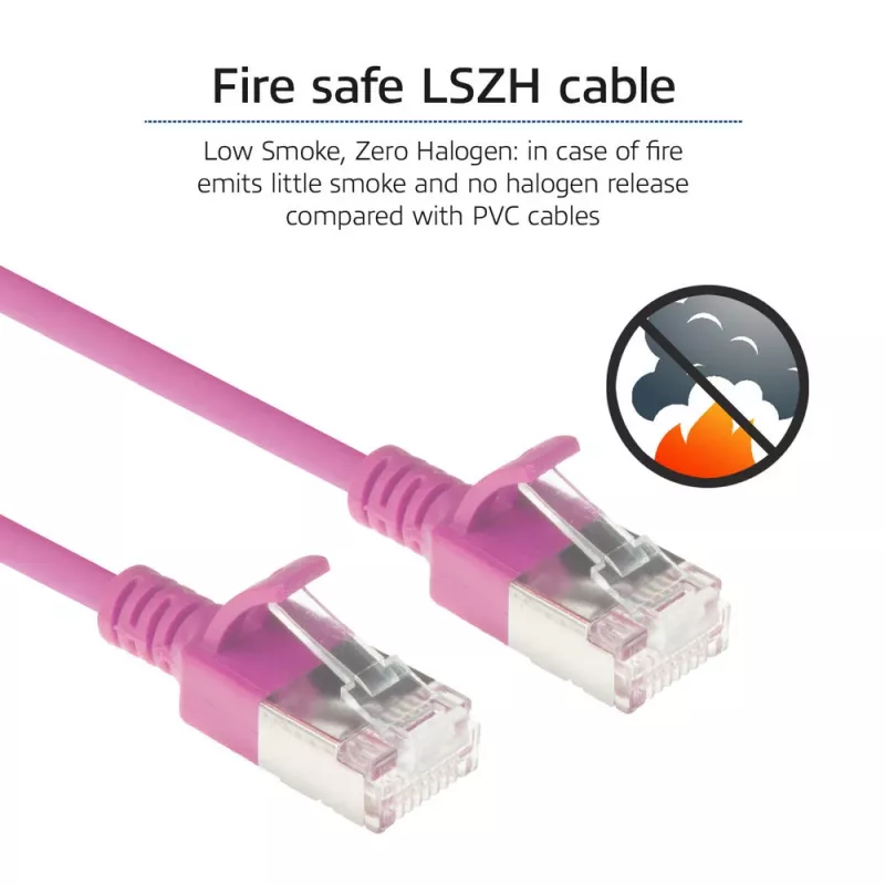 ACT Pink 2 Meter LSZH U/FTP CAT6A Rechenzentrum Slimline Patchkabel snagless mit RJ45 Steckern