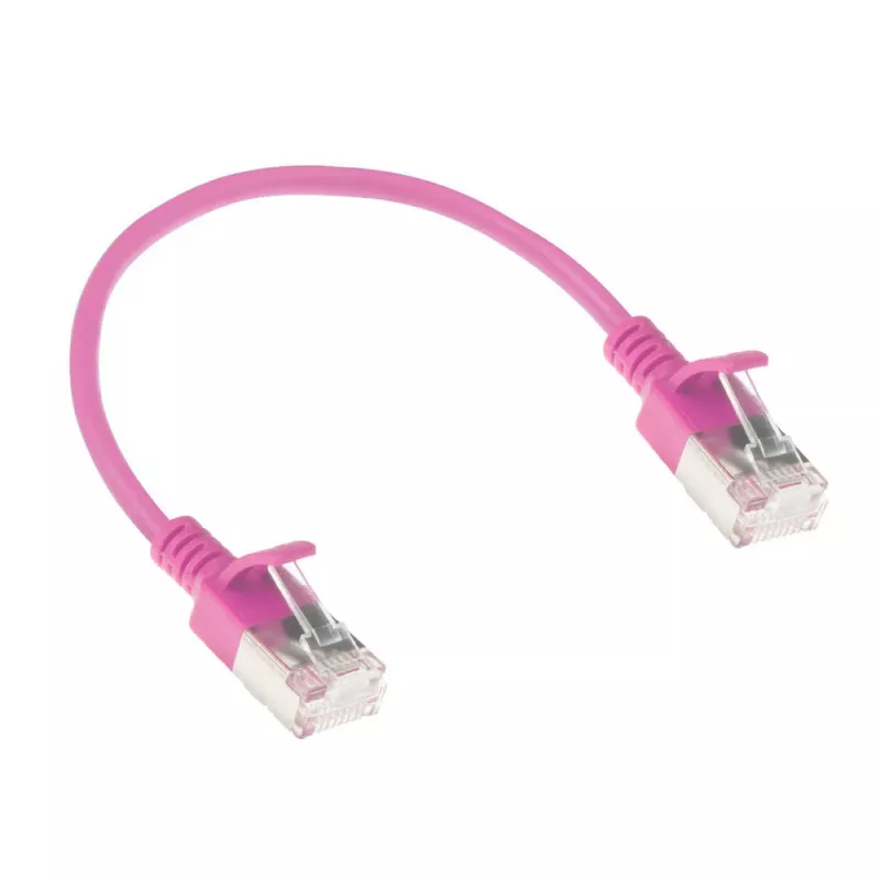 ACT Pink 0,25 m LSZH U/FTP CAT6A Rechenzentrums-Slimline-Patchkabel mit RJ45-Steckern, rastnasenschutz