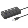 Manhattan 4-Port-USB-3.0-Typ-A-Hub, 5 Gbit/s, 1,5 m Kabel, Ein-/Ausschalter für jeden Port, Schwarz