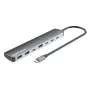 Manhattan USB-C Dock/Hub, Ports (x7): USB-A (x3) und USB-C (x4), mit Power Delivery (PD) 100 W – externes USB-C-Ladegerät erforderlich (nicht im Lieferumfang). USB-betrieben (kein externes Netzteil erforderlich), wenn PD nicht verwendet wird, Aluminium
