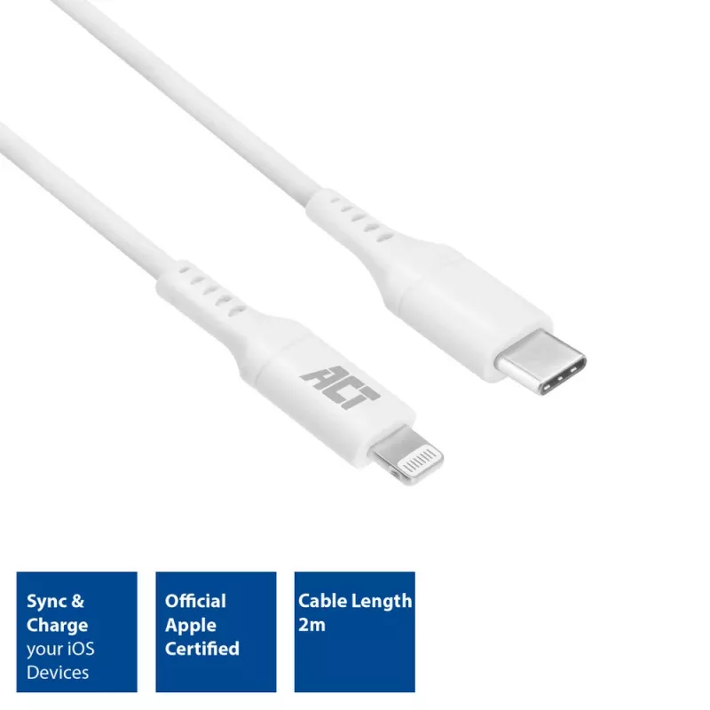ACT USB 2.0 Lade-/Datenkabel C Stecker - Lightning Stecker 2 Meter, MFI zertifiziert