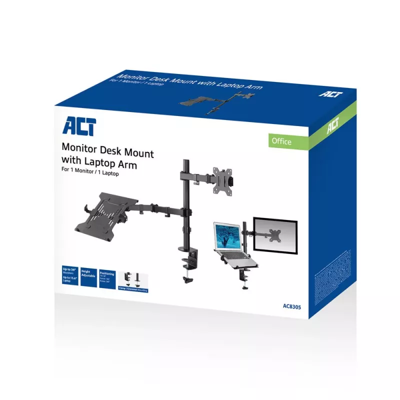 ACT AC8305 Notebook-Ständer und Monitorarm, 15,6 Zoll (39,6 cm), schwarz