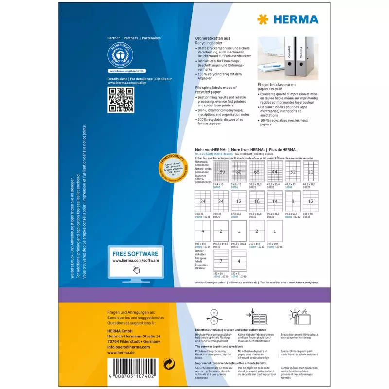 Selbstklebende Druckeretiketten HERMA 10740 Weiß 19,2x6,1 cm 320 Etiketten