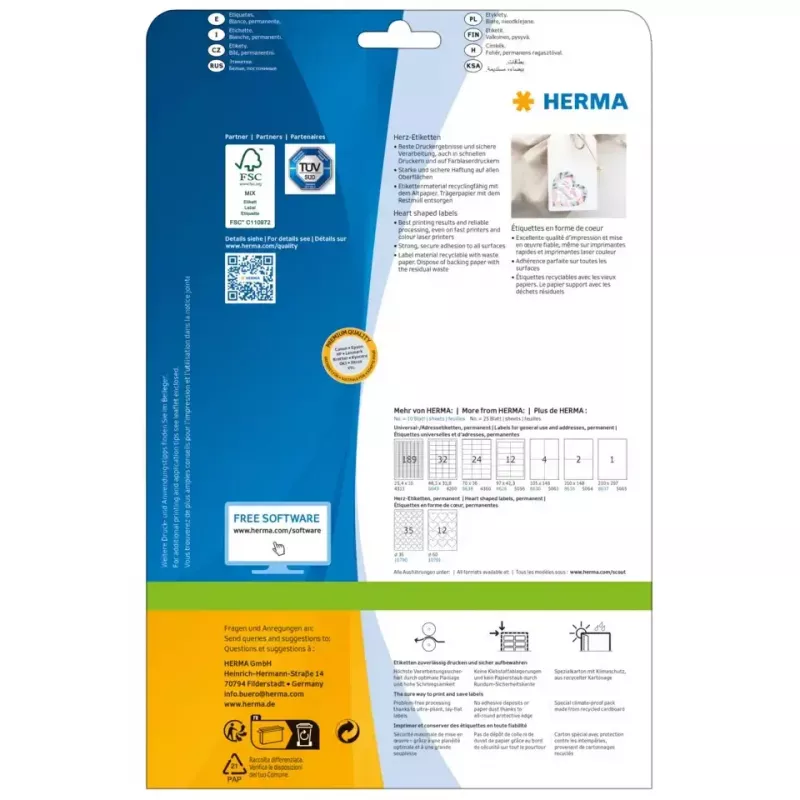 HERMA 10790 selbstklebendes Etikett Herz Permanent Weiß 350 Stück