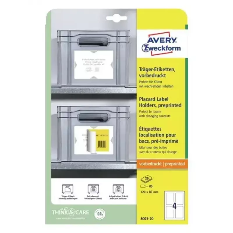 Avery Placard Label Holders Hellgrau Selbstklebend A4 80 Etiketten