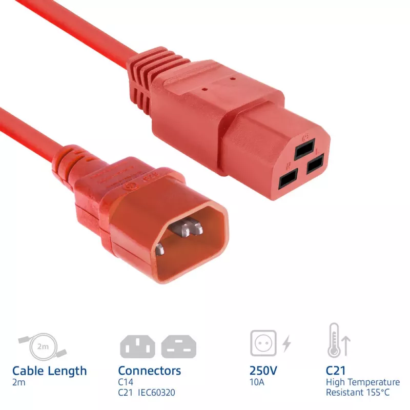 Netzkabel ACT C14 auf C21 IEC60320, rot, 2 m, 250 V 10 A