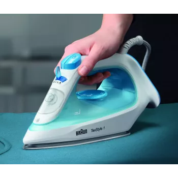 Braun TexStyle 1 SI1050BL Dampfbügeleisen Keramik-Bügelsohle 2000 W Blau, Weiß