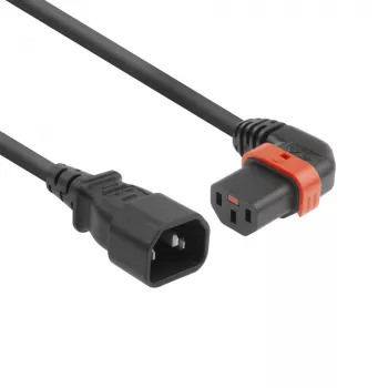 ACT Netzkabel C14 - C13 IEC Lock (links abgewinkelt) schwarz 3 m, PC2050
