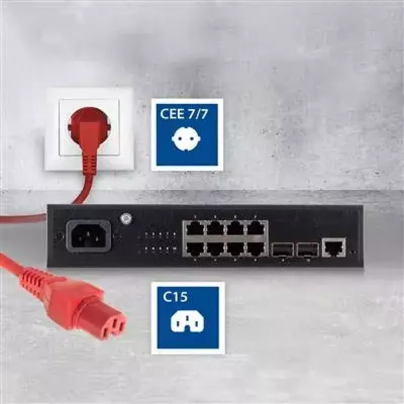 ACT AK5314 Stromkabel CEE 7/7 auf C15, 1 m, rot