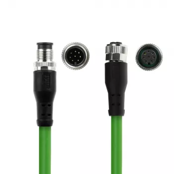 ACT Industrial 5.00 Meter Sensorkabel M12A 8-Pin Stecker auf M12A 8-Pin Buchse, Ultraflex TPE-Kabel, geschirmt