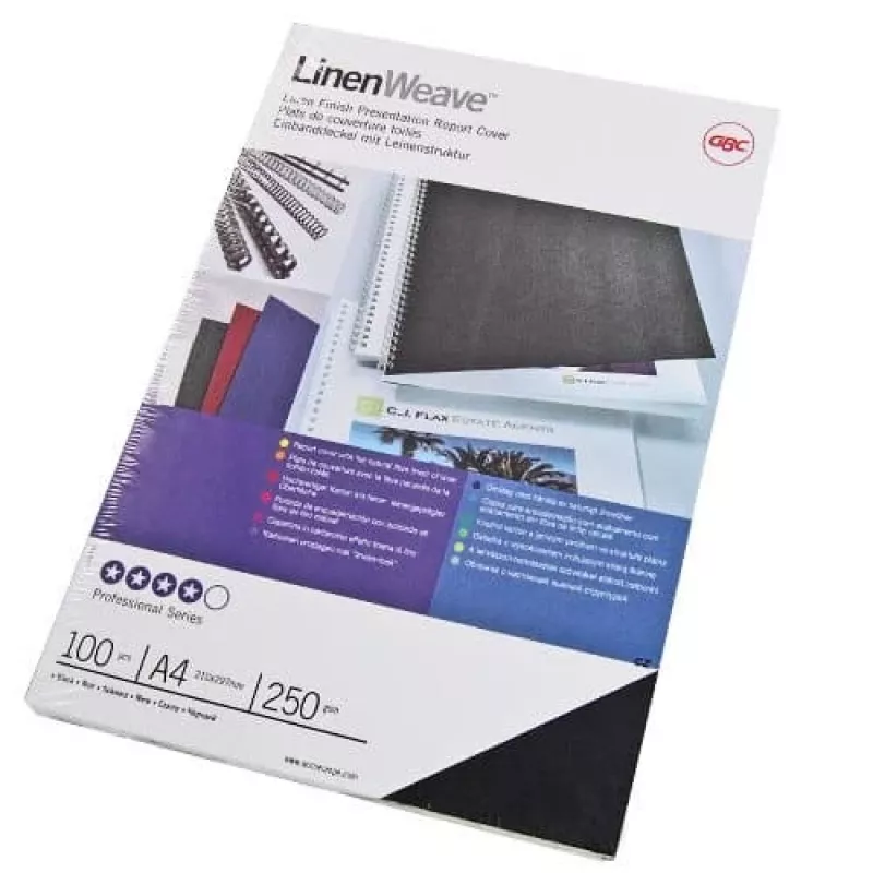 GBC LinenWeave CE050010 Einbanddeckel, A4 (210 x 297 mm), 250 g/m², 100 Stk., schwarz