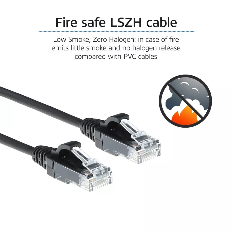 ACT Schwarz 2 Meter LSZH U/UTP CAT6 Rechenzentrum Slimline Patchkabel rastnasenfrei mit RJ45 Steckern