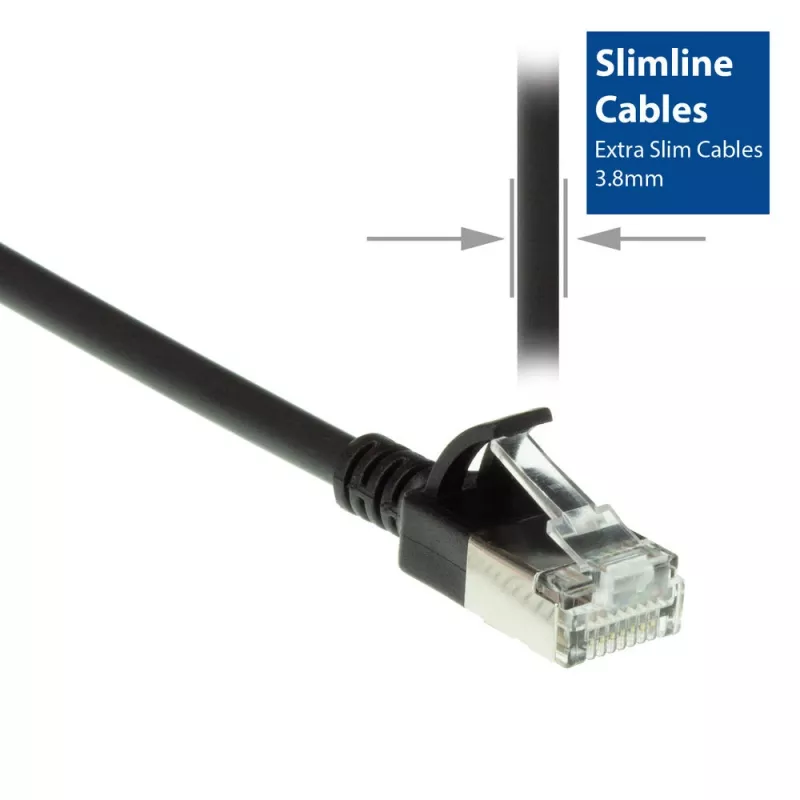 ACT Schwarz 0,15 Meter LSZH U/FTP CAT6A Rechenzentrums-Slimline-Patchkabel rastnasenfrei mit RJ45-Steckern