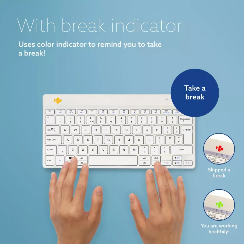 R-Go Tools Ergonomische Tastatur R-Go Compact Break, kompakte Tastatur mit Pausensoftware, QWERTY (UK), Bluetooth, weiß