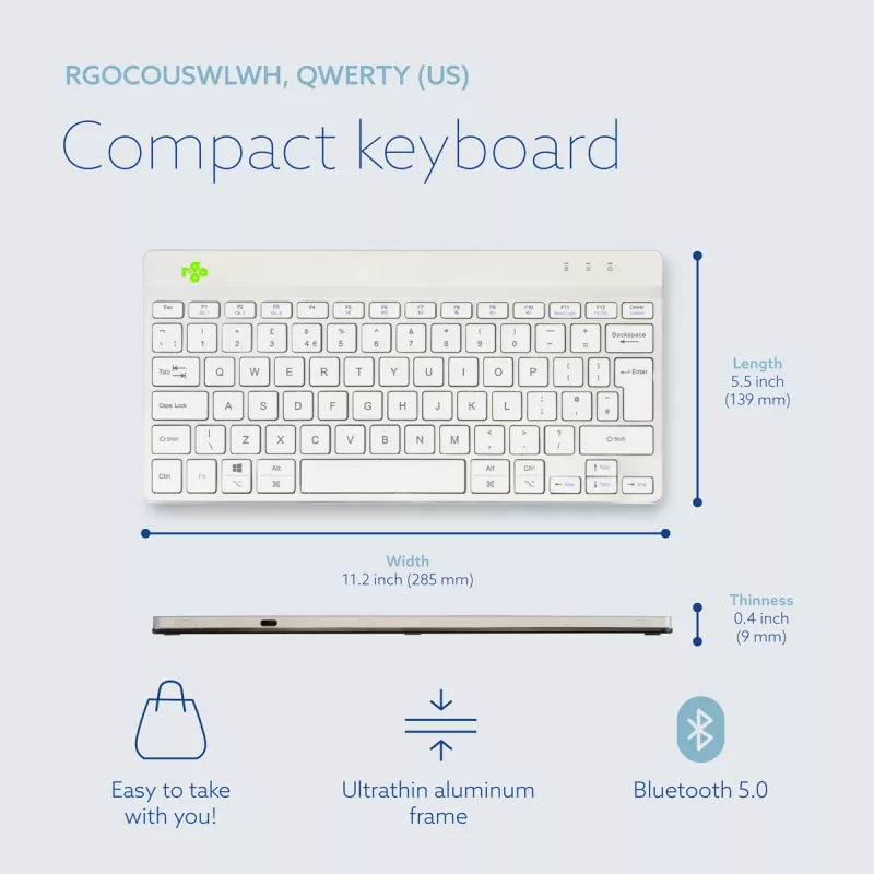 R-Go Tools Ergonomische Tastatur R-Go Compact Break, kompakte Tastatur mit Pausensoftware, QWERTY (UK), Bluetooth, weiß