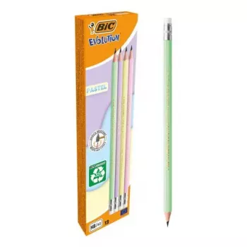 BIC Evolution Pastel HB-Bleistifte mit Radiergummi, 10 Stück, Pink/Purple/Green/Yellow