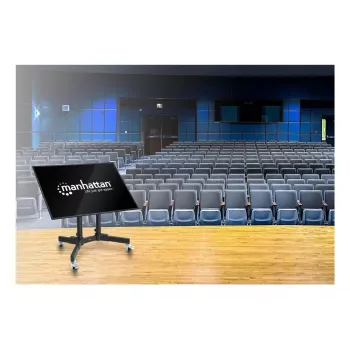 Manhattan flacher Trolley-Montageständer für TV & Monitore, Für Bildschirme von 37 Zoll bis 65 Zoll, VESA-Kompatibilität: alle zwischen 200x200 bis 600x400 mm - überprüfen Sie die Abmessungen der vier Befestigungslöcher auf der Rückseite des Bildschirms, um sicherzustellen, dass es passt, Max. 40 kg, 45° Neigung (werkzeuglos), Halterung