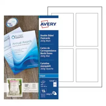 Avery Quick&Clean C2318-25i Karten, 82,6 x 127 mm, 260 g/m², weiß, 100 Karten (25 Blatt x 4)