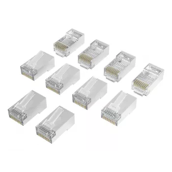 Hama 00300028 RJ45-Netzwerkstecker Cat6a STP, Silber/Transparent, 10er-Pack