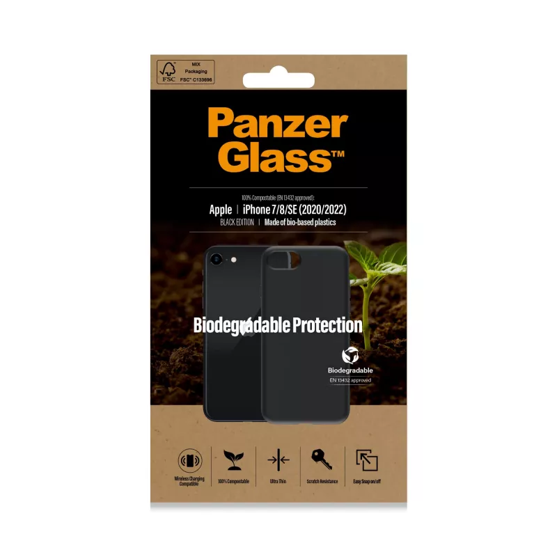 Cover PanzerGlass Biodegradable Hülle iPhone 6 6s SE 2020 2022 7 8 Schwarz