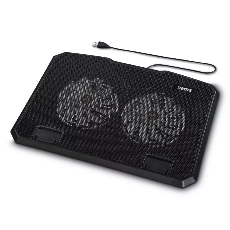 Hama 00126806 Black Metal Laptop-Kühler, neigbar, leise, 2 Lüfter, bis 40 cm (15,6 Zoll), Schwarz