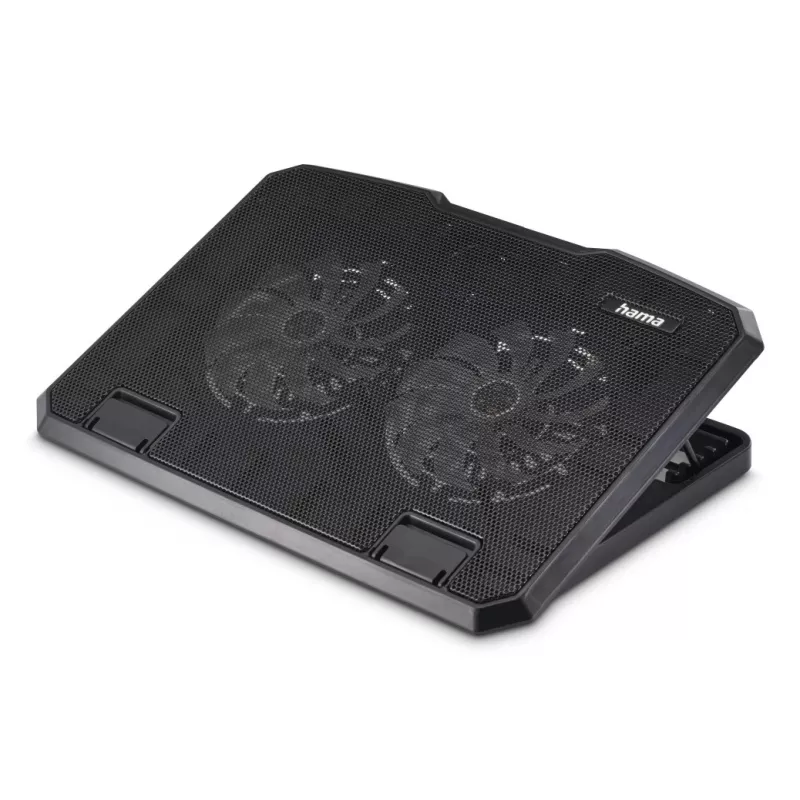 Hama 00126806 Black Metal Laptop-Kühler, neigbar, leise, 2 Lüfter, bis 40 cm (15,6 Zoll), Schwarz