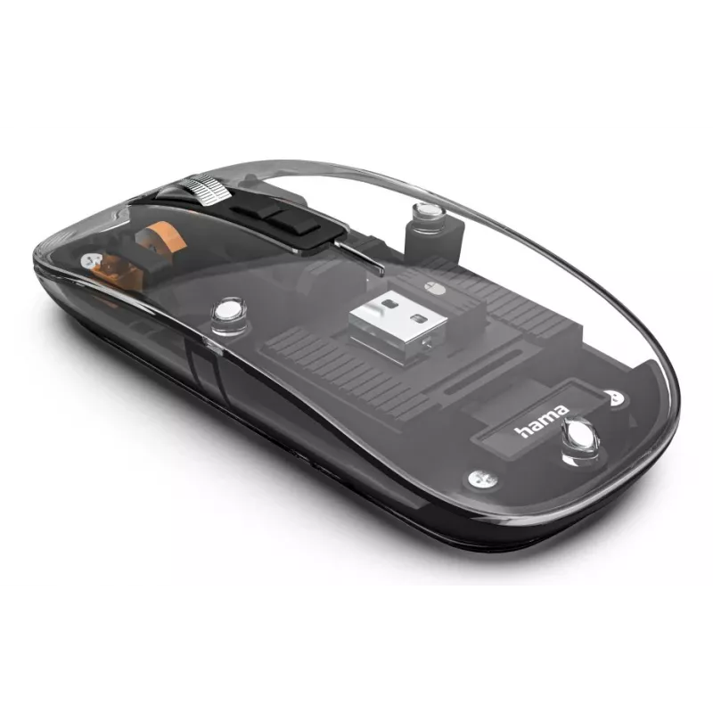 Hama WM-600 Multi-Device-Maus, kabellos, Funk + Bluetooth, flach, 6 Tasten, transparent