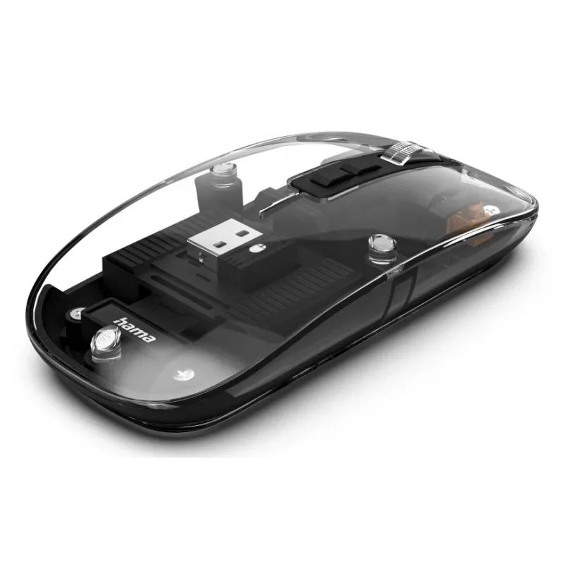 Hama WM-600 Multi-Device-Maus, kabellos, Funk + Bluetooth, flach, 6 Tasten, transparent