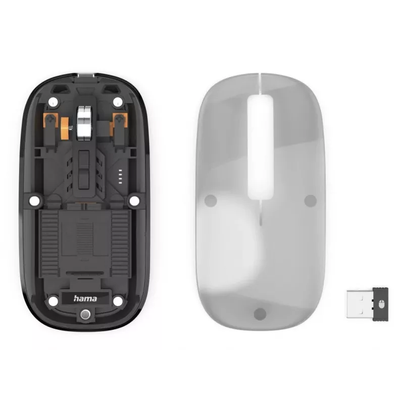 Hama WM-600 Multi-Device-Maus, kabellos, Funk + Bluetooth, flach, 6 Tasten, transparent