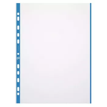 ELBA 971619-04 Prospekthülle, DIN A4, PP, 0,09 mm, farbiger Rand, oben offen, Eurolochung, glasklar/blau