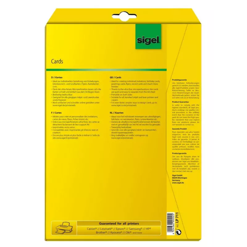 Sigel LP711 Postkartenpapier A6 (105 x 148 mm), 185 g/m2, 80 Karten, Weiß