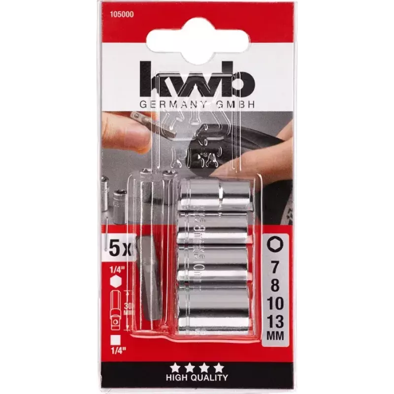 kwb 105000 Steckschlüsselsatz mit 1/4" Adapter, 7/8/10/13 mm, 5 Stk.