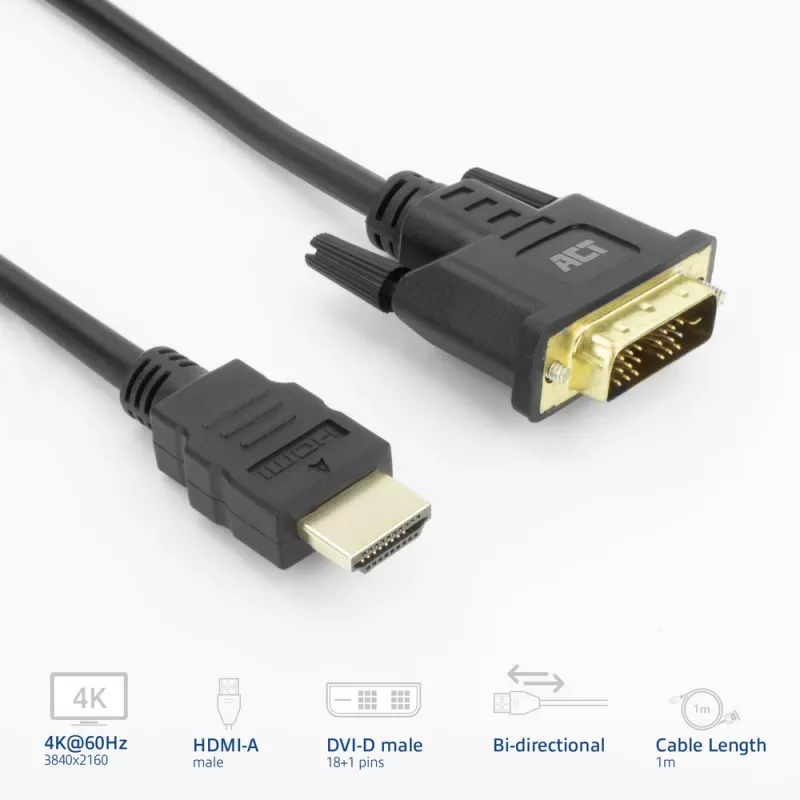 ACT AK3734 Videokabel-Adapter 1 m HDMI Typ A (Standard) DVI-D Schwarz