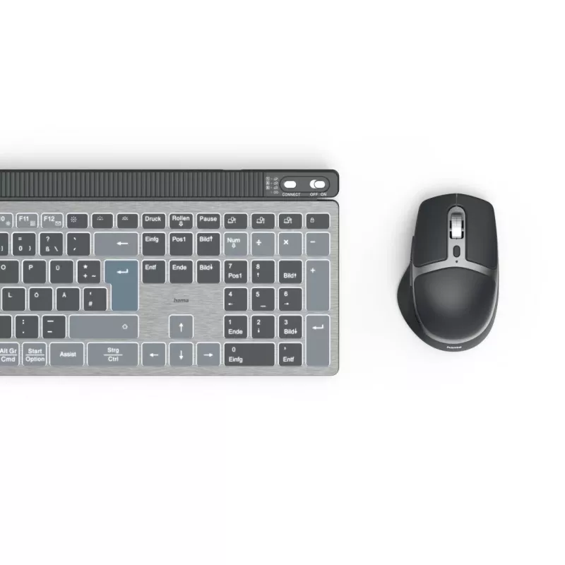 Hama WKM-750 Multi-Device-Tastatur-Maus-Set kabellos, LED, QWERTZ, Schwarz