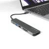 Interface-Hub Epico 9915112100080 — USB-Typ-C-Host, HDMI, USB 2.0, USB-Typ-C, MicroSD-/SD-Kartenleser, Aluminium/TPU, grau