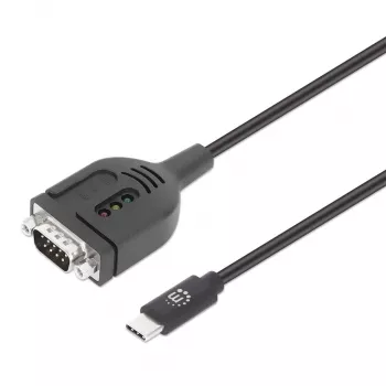 Manhattan USB-C auf Seriell Konverterkabel, 1m, Stecker auf Stecker, Seriell/RS232/COM/DB9, Prolific PL2303GT Chip, Schwarzes Kabel, Drei Jahre Garantie