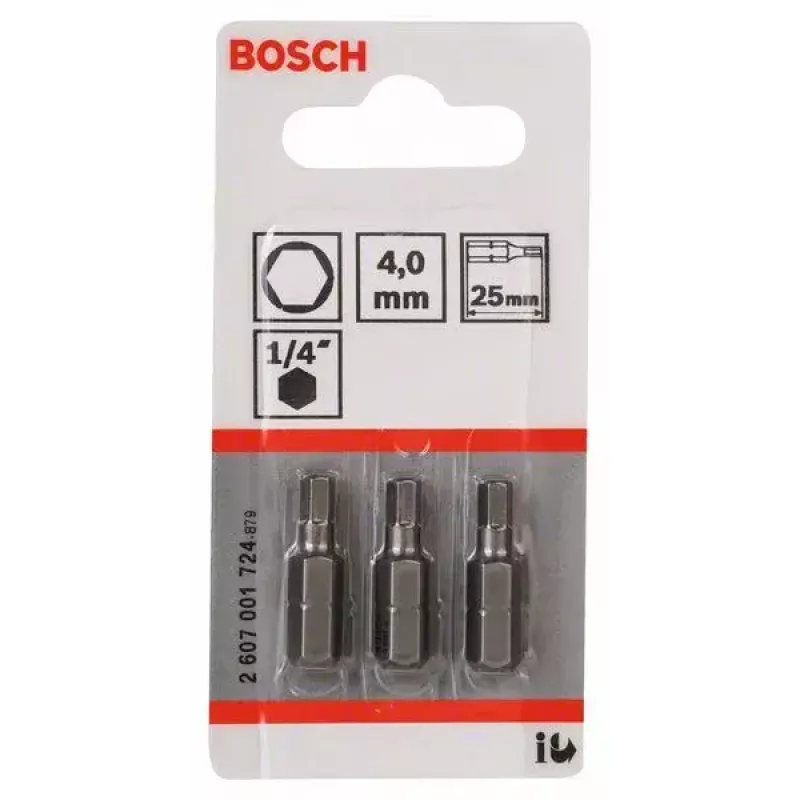 Bosch 2607001724 Sechskant-Bit 4 mm, extra hart, C 6.3, 3 Stk