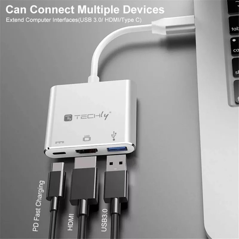 Techly IADAP USB31-HDMIPTY Laptop-Dock/Port-Replikator Kabelgebunden USB 3.2 Gen 1 (3.1 Gen 1) Type-C Silber