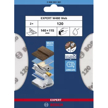 Bosch W480 Handschleifblatt 2608902381, G120, 115 x 140 mm, 2 Stk