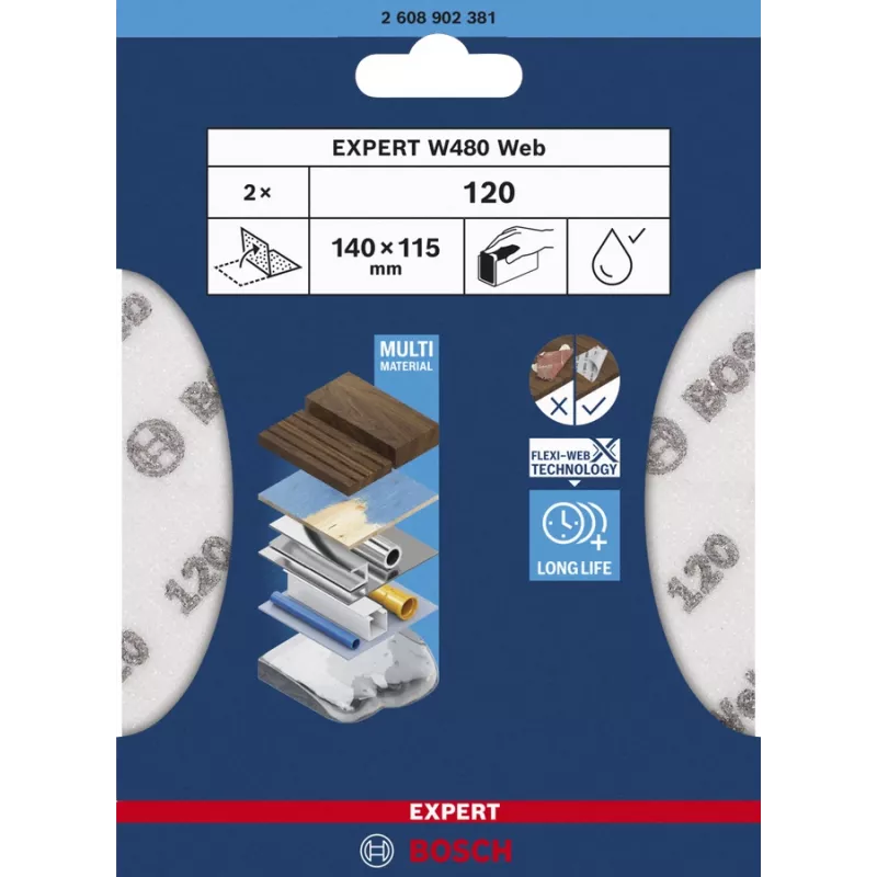 Schleifblatt Bosch W480, Feinkorn P240, 115×140 mm, 2 Stk.