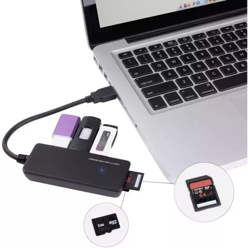 Renkforce 3-Port-USB-3.0-Hub mit integriertem SD-Kartenleser, schwarz