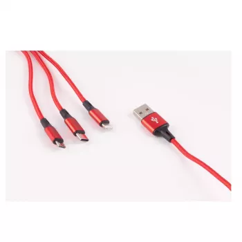 shiverpeaks BASIC-S 3-in-1 Ladekabel, USB-A auf Micro-B + USB-C + 8-Pin, Rot, 1,2 m