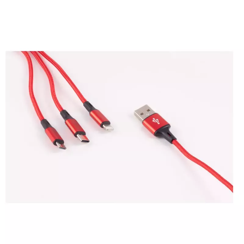 shiverpeaks BASIC-S 3-in-1 Ladekabel, USB-A auf Micro-B + USB-C + 8-Pin, Rot, 1,2 m