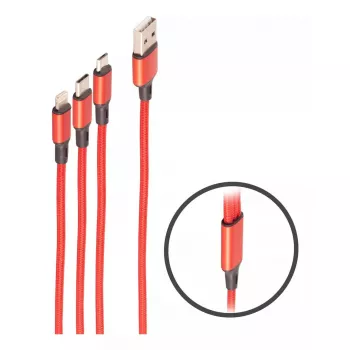 shiverpeaks BASIC-S 3-in-1 Ladekabel, USB-A auf Micro-B + USB-C + 8-Pin, Rot, 1,2 m