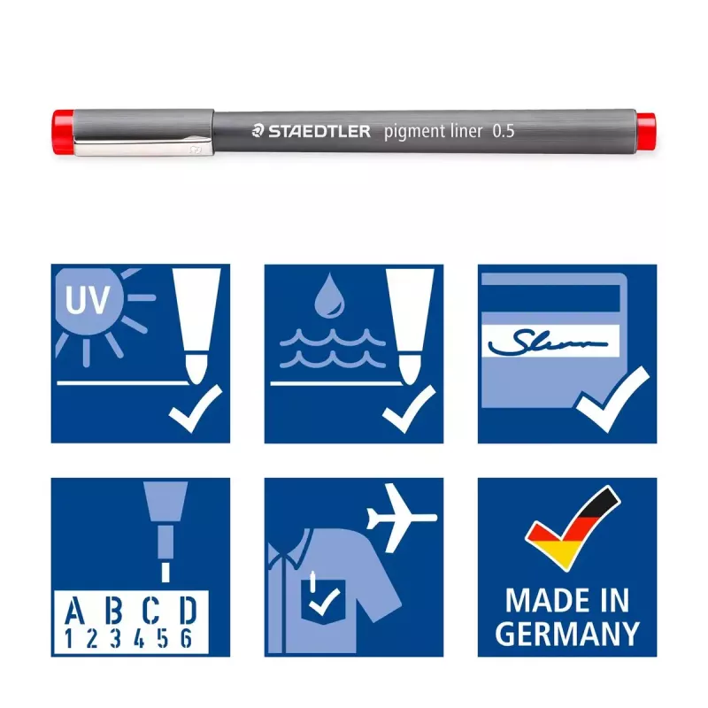 Staedtler Pigment Liner 308 Fineliner, 0,5 mm, 6er-Etui